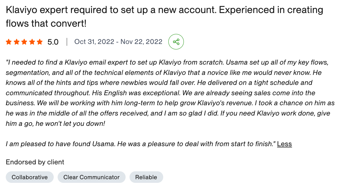 Upwork client review