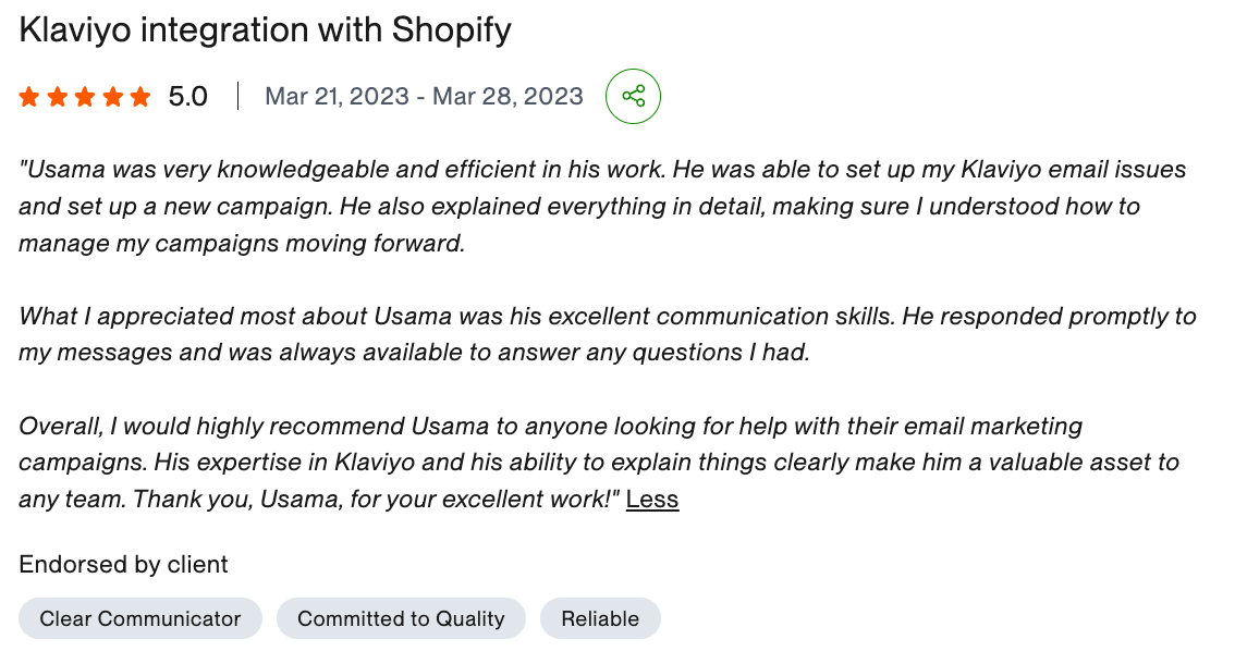 Upwork client review